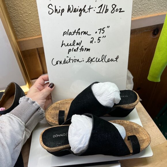 Donald Pliner Gyer Black Metallic Leather Cork Wedge Sandals Size 8.5 - Picture 12 of 12